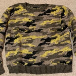 Fashion Nova Camouflage Crewneck Sweater - Green, Yellow, Black